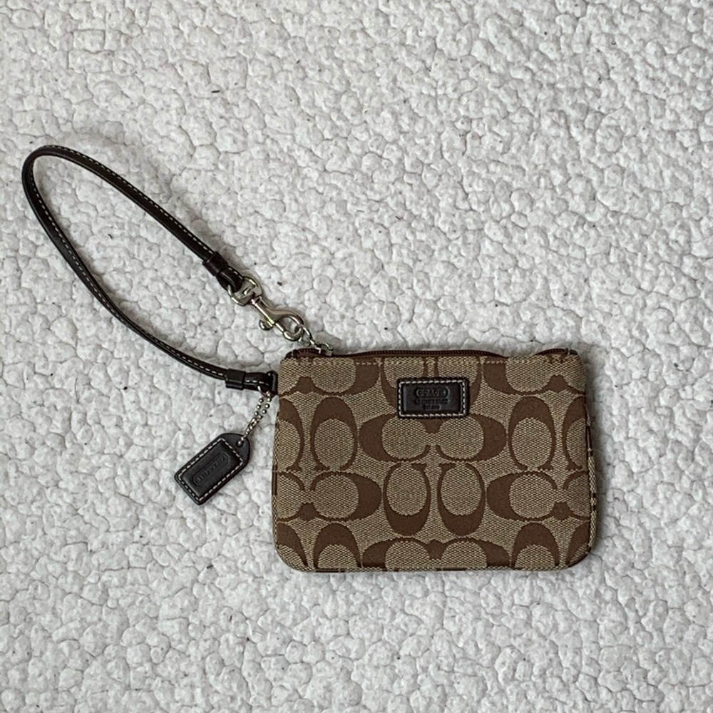 Coach Brown and Tan Monogram Wristlet